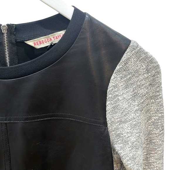 Rebecca Taylor Lamb Leather Knit Crew Neck Sweater Black Grey SZ XS - Picture 3 of 6